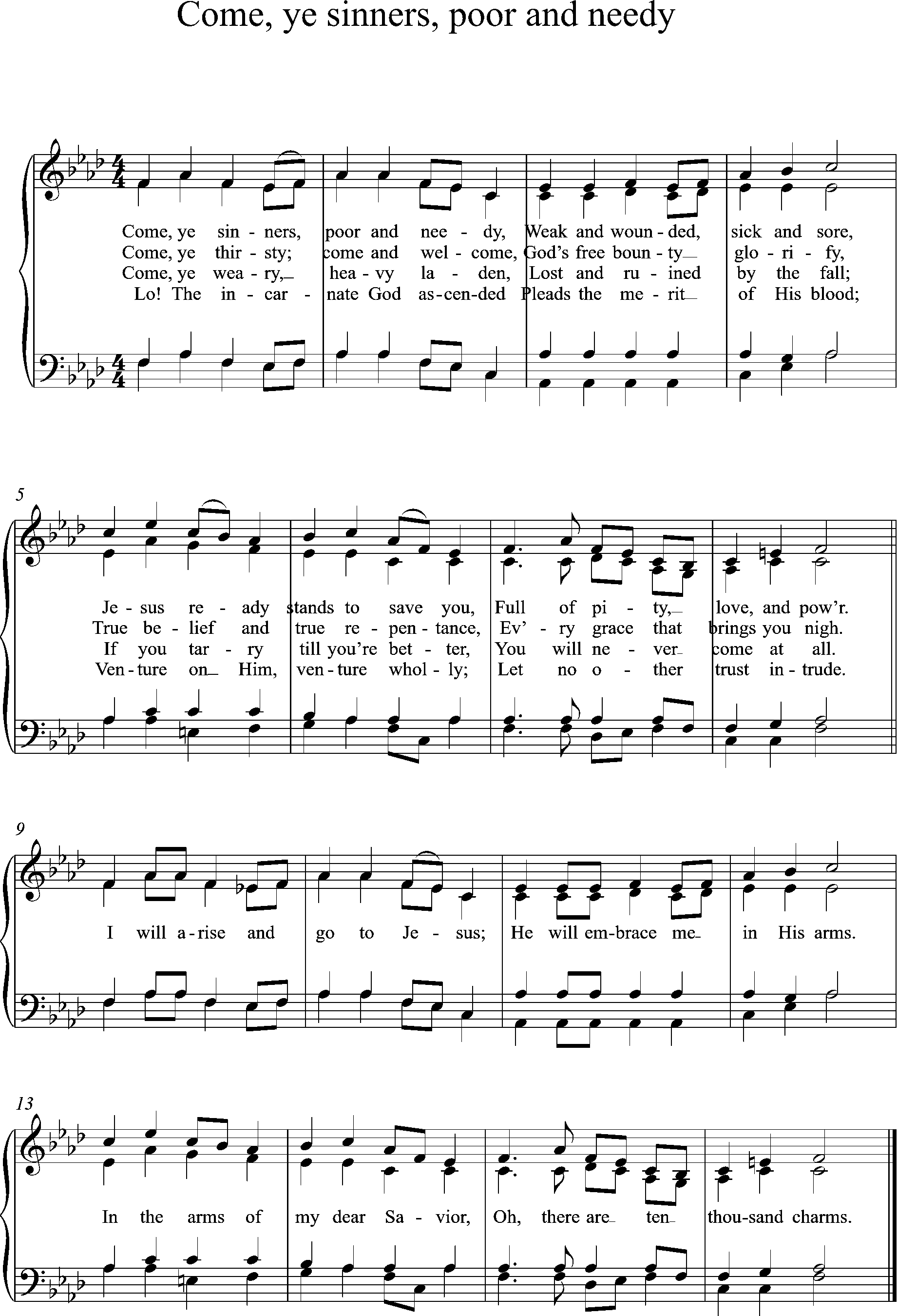 choir-, organ- sheetmusic, PDF Sheetmusic-, Choir-, Organ, - Come, ye sinners, poor and needy - f-minor